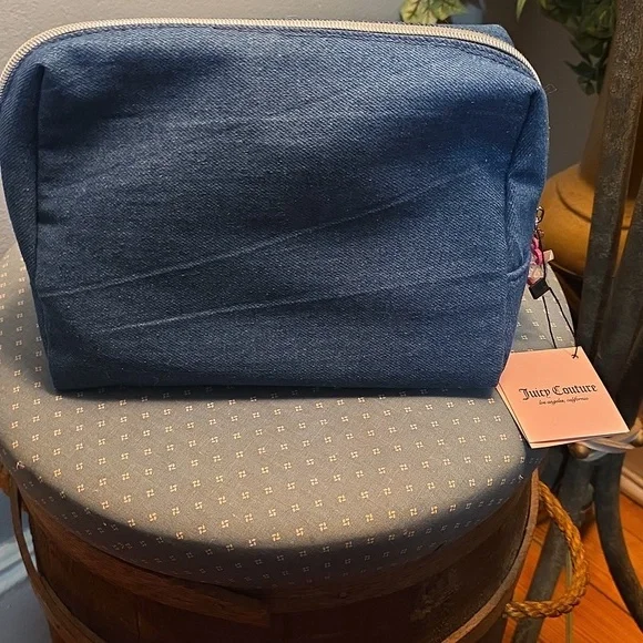 JUICY COUTURE DENIM AND PINK COSMETIC BAG NWT - Picture 7 of 7